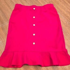 Messini Stretch Fushia Knee Length Skirt Pearl/Gold Buttons Flounce Pull On L